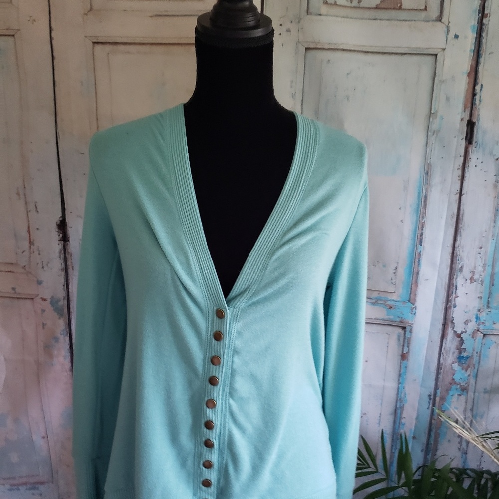 Zenana Outfitters teal long sleeved cardigan